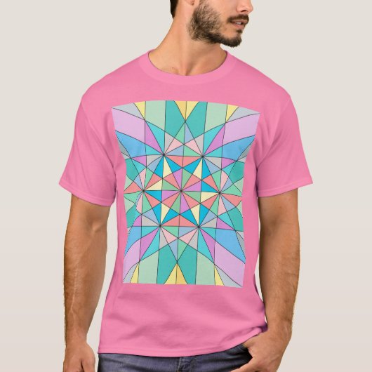 カラフルなレトロ パステル モザイク 三角形 スター柄 Tシャツ (正面)