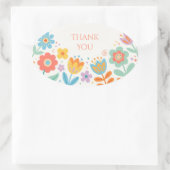 カラフルなレトロ フラワー Thank You 楕円形シール (バッグ)