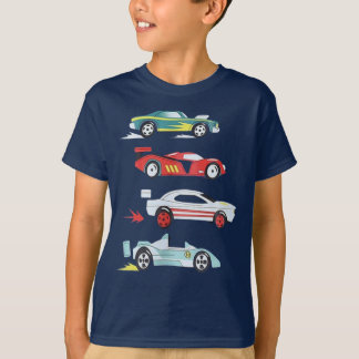 カラフルなレーシングカーコレクション 男の子用Tシャツ Tシャツ