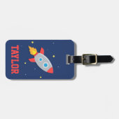 カラフルなロケット宇宙船、子供のための宇宙 ラゲッジタグ (正面横)