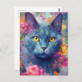 カラフルなロシアンブルーの猫 ポストカード (正面/裏面)