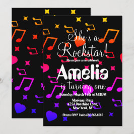 カラフルなロックスターギター星のロックバースデー 招待状