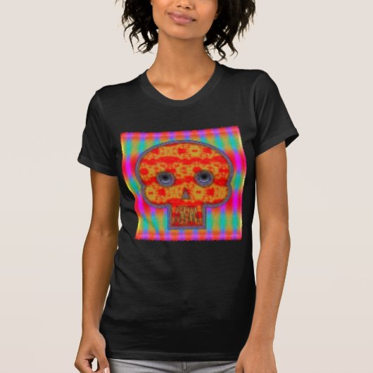 カラフルなロボットのドクロの絵 Tシャツ (正面)
