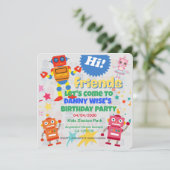 カラフルなロボットをテーマにした誕生日パーティーの招待状 招待状 (スタンド正面)