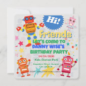 カラフルなロボットをテーマにした誕生日パーティーの招待状 招待状 (正面)