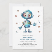 カラフルなロボット少年の誕生日パーティー 招待状 (正面)