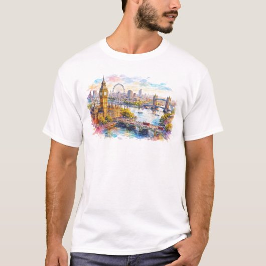 カラフルなロンドンの街並み Tシャツ (正面)