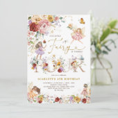 カラフルなワイルドフラワーのフェアリー・プリンセス 4歳の誕生日 招待状 (スタンド正面)