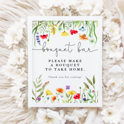 カラフルなワイルドフラワーのブーケ バー 花のバー 看板 ポスター