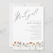 カラフルなワイルドフラワーのベイビーシャワー ガールです 招待状 (正面)