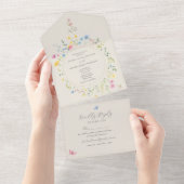 カラフルなワイルドフラワーの結婚式 オールインワン招待状 (貼ってはがせる)