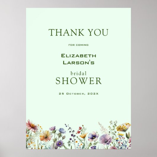 カラフルなワイルドフラワーの花束を使ったブライダルシャワー ポスター (正面)