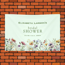 カラフルなワイルドフラワーの花束を使った華やかなブライダルシャワー 横断幕