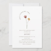 カラフルなワイルドフラワーの2歳誕生日パーティー 招待状 (正面)