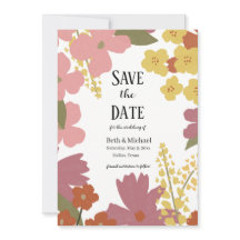 カラフルなワイルドフラワーの「Save the Date」