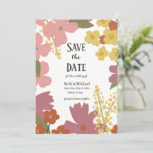 カラフルなワイルドフラワーの「Save the Date」 招待状 (スタンド正面)