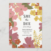 カラフルなワイルドフラワーの「Save the Date」 招待状 (正面/裏面)
