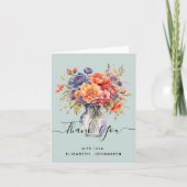 カラフルなワイルドフラワーズメイソンジャールブルーブライダルシャワー サンキューカード (正面)