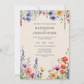 カラフルなワイルドフラワーベージュエレガントな結婚式 招待状 (正面)