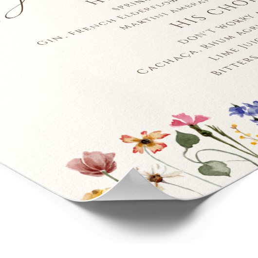 カラフルなワイルドフラワー | ベージュのシグネチャードリンクサイン ポスター (角)