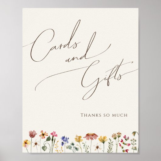 カラフルなワイルドフラワー | ベージュ カードとギフト サイン (正面)