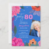 カラフルなワイルドフラワー 80歳の誕生日パーティーの写真 招待状 (正面)