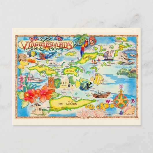 カラフルなヴァージン諸島の地図ポストカード ポストカード (正面)
