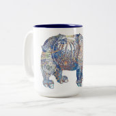 カラフルなヴィンテージのサイのイラストレーション ツートーンマグカップ (正面左)