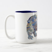 カラフルなヴィンテージのサイのイラストレーション ツートーンマグカップ (左)