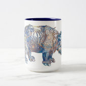 カラフルなヴィンテージのサイのイラストレーション ツートーンマグカップ (中央)