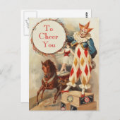 カラフルなヴィンテージのサーカスのピエロ ポストカード (正面/裏面)