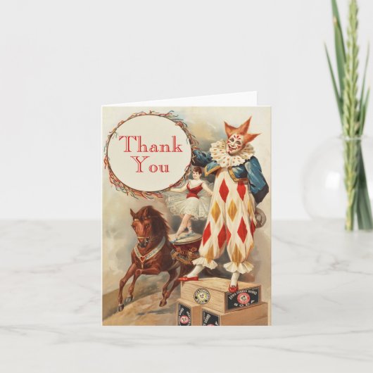 カラフルなヴィンテージのピエロ 子供向けのサンキュー サンキューカード (正面)