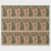 カラフルなヴィンテージのピンクのクリスマスの天使のギフトの紙 ラッピングペーパー (フラット)