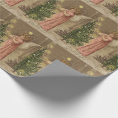 カラフルなヴィンテージのピンクのクリスマスの天使のギフトの紙 ラッピングペーパー (角)