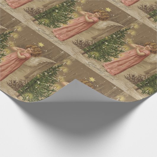 カラフルなヴィンテージのピンクのクリスマスの天使のギフトの紙 ラッピングペーパー (角)