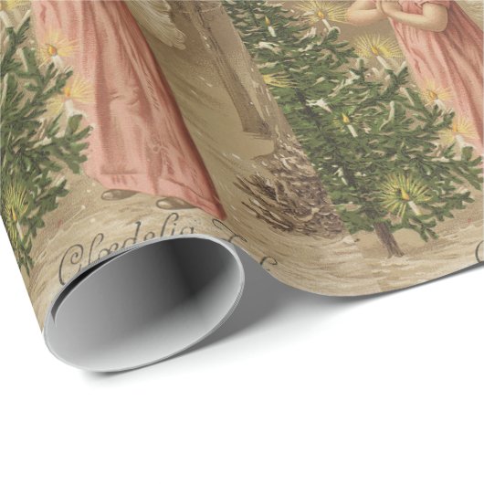 カラフルなヴィンテージのピンクのクリスマスの天使のギフトの紙 ラッピングペーパー (ロールコーナー)