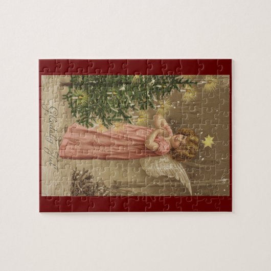 カラフルなヴィンテージのピンクのクリスマスの天使のパズル ジグソーパズル (横)