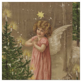 カラフルなヴィンテージのピンクのクリスマスの天使の織物 ファブリック (クローズアップ)