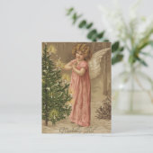 カラフルなヴィンテージのピンクのクリスマスの天使カード シーズンポストカード (スタンド正面)