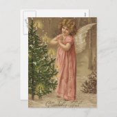カラフルなヴィンテージのピンクのクリスマスの天使カード シーズンポストカード (正面/裏面)