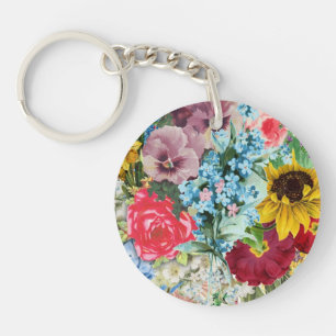 カラフルなヴィンテージの花柄 キーホルダー