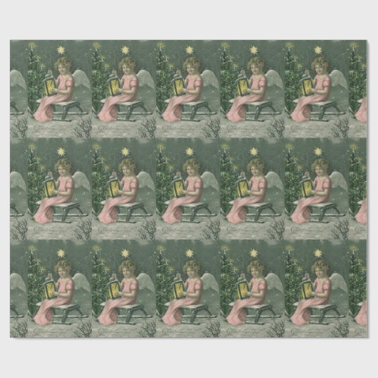 カラフルなヴィンテージの青いクリスマスの天使のギフトの紙 ラッピングペーパー (フラット)