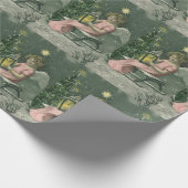 カラフルなヴィンテージの青いクリスマスの天使のギフトの紙 ラッピングペーパー (角)