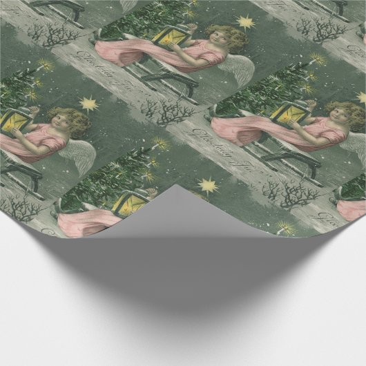 カラフルなヴィンテージの青いクリスマスの天使のギフトの紙 ラッピングペーパー (角)