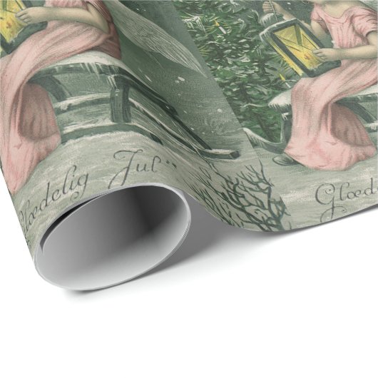 カラフルなヴィンテージの青いクリスマスの天使のギフトの紙 ラッピングペーパー (ロールコーナー)