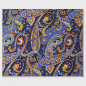 カラフルなヴィンテージの青およびオレンジペイズリーパターン ラッピングペーパー (フラット)
