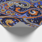 カラフルなヴィンテージの青およびオレンジペイズリーパターン ラッピングペーパー (角)