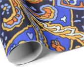 カラフルなヴィンテージの青およびオレンジペイズリーパターン ラッピングペーパー (ロールコーナー)