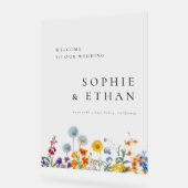 カラフルなヴィンテージワイルドフラワーウェディングウェルカム アクリルサイン (傾斜)