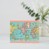 カラフルなヴィンテージ世界地図 ポストカード (スタンド正面)